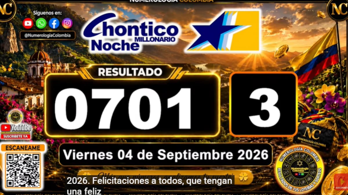 Chance Chontico Noche del 4 de septiembre de 2026. // Foto: captura de pantalla del canal de YouTube @NumerologíaColombia.