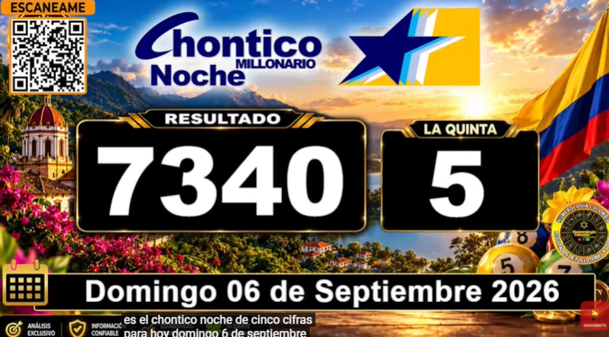 Chance Chontico Noche del 6 de septiembre de 2026. // Foto: captura de pantalla del canal de YouTube @NumerologíaColombia.
