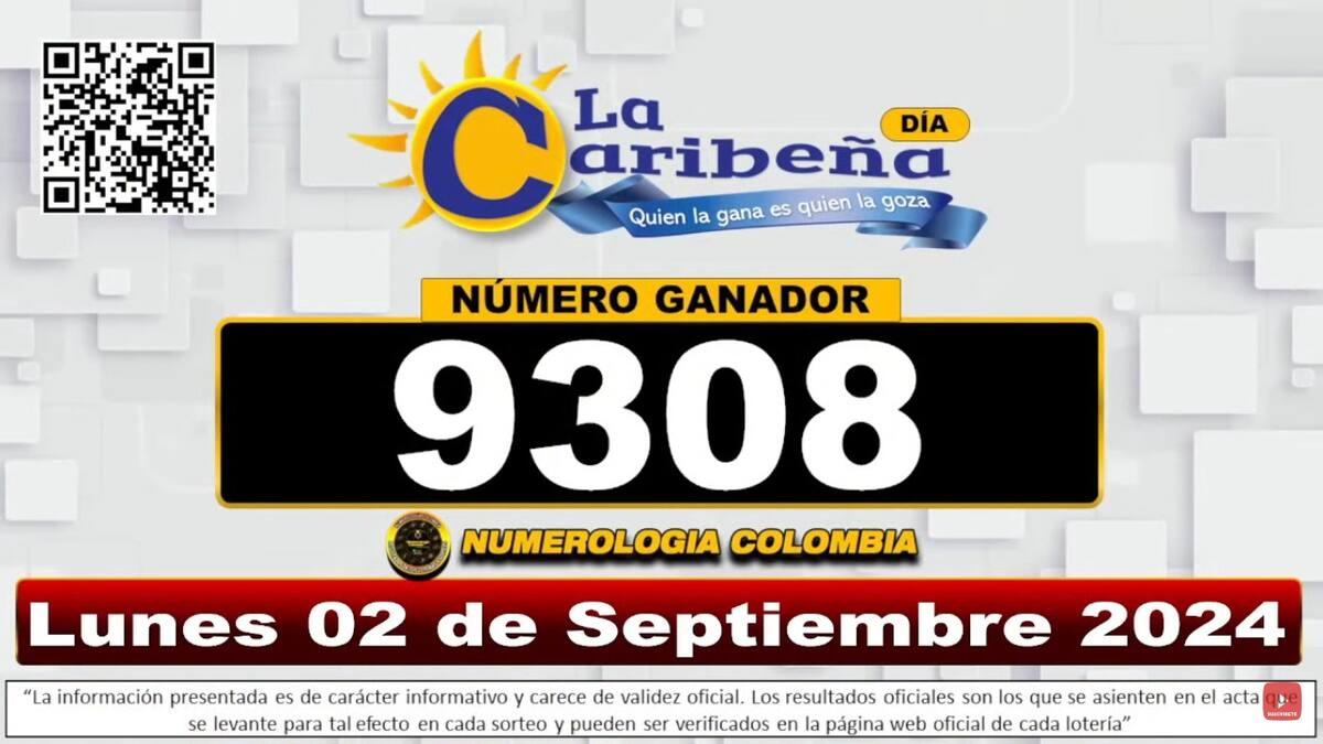Resultado del sorteo del chance La Caribeña Día 2 de septiembre. // Tomado de internet.