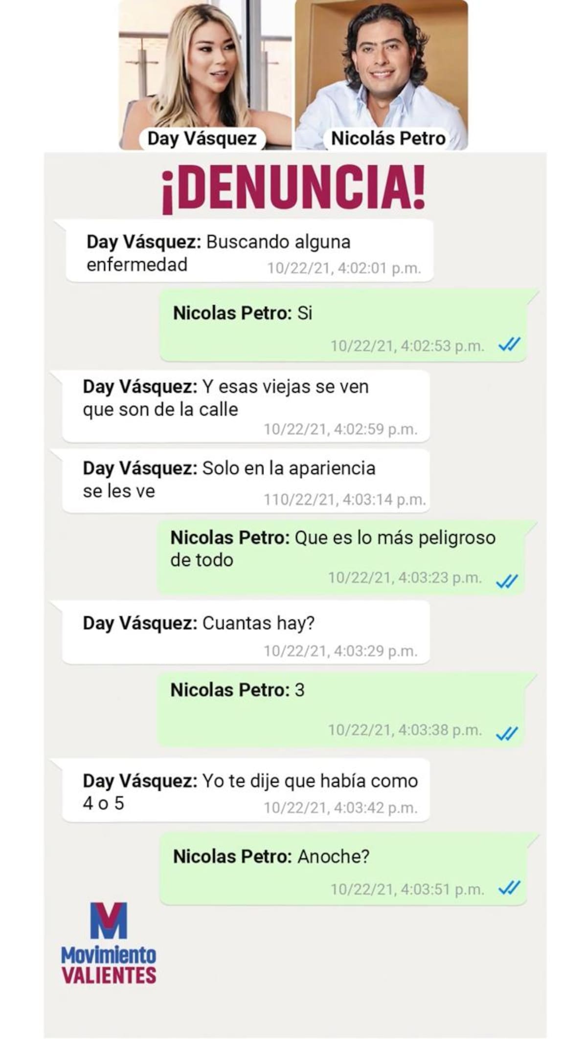 Las conversaciones eran entre Day Vásquez y Nicolás Petro. // Foto: captura de pantalla / Vanguardia
