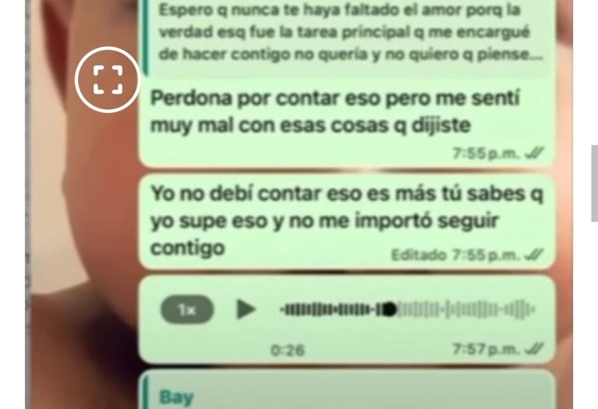 Captura de pantalla de chats revelado por Marcela Reyes con B King.