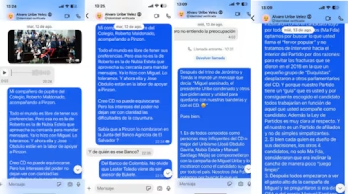 Chats privados entre José Félix Lafaurie y Álvaro Uribe. // Foto: captura de pantalla tomada de Semana.