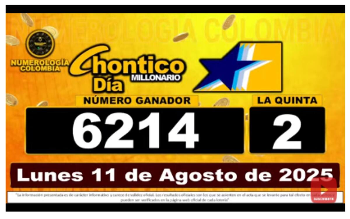 Resultado del sorteo del Chontico Día 11 de agosto de 2025.