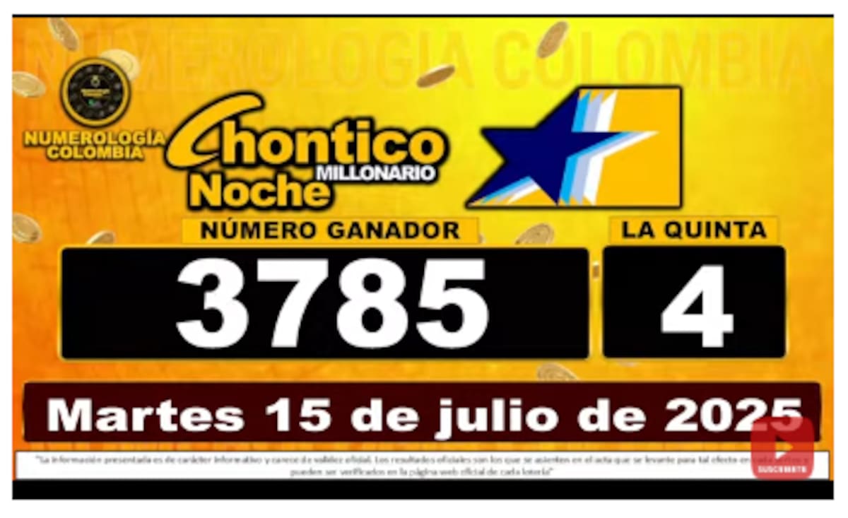 Resultado del sorteo Chontico Noche del 15 de julio de 2025.