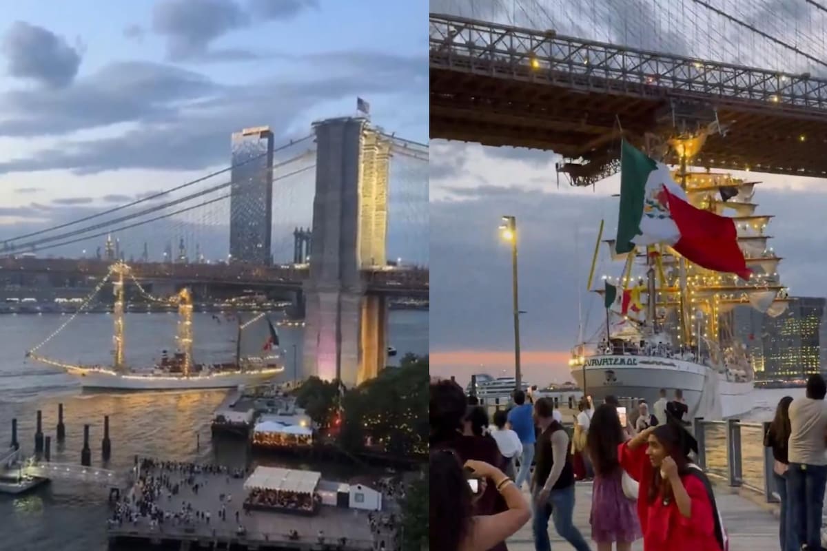 Video: Buque escuela Cuauhtémoc chocó contra el puente de Brooklyn