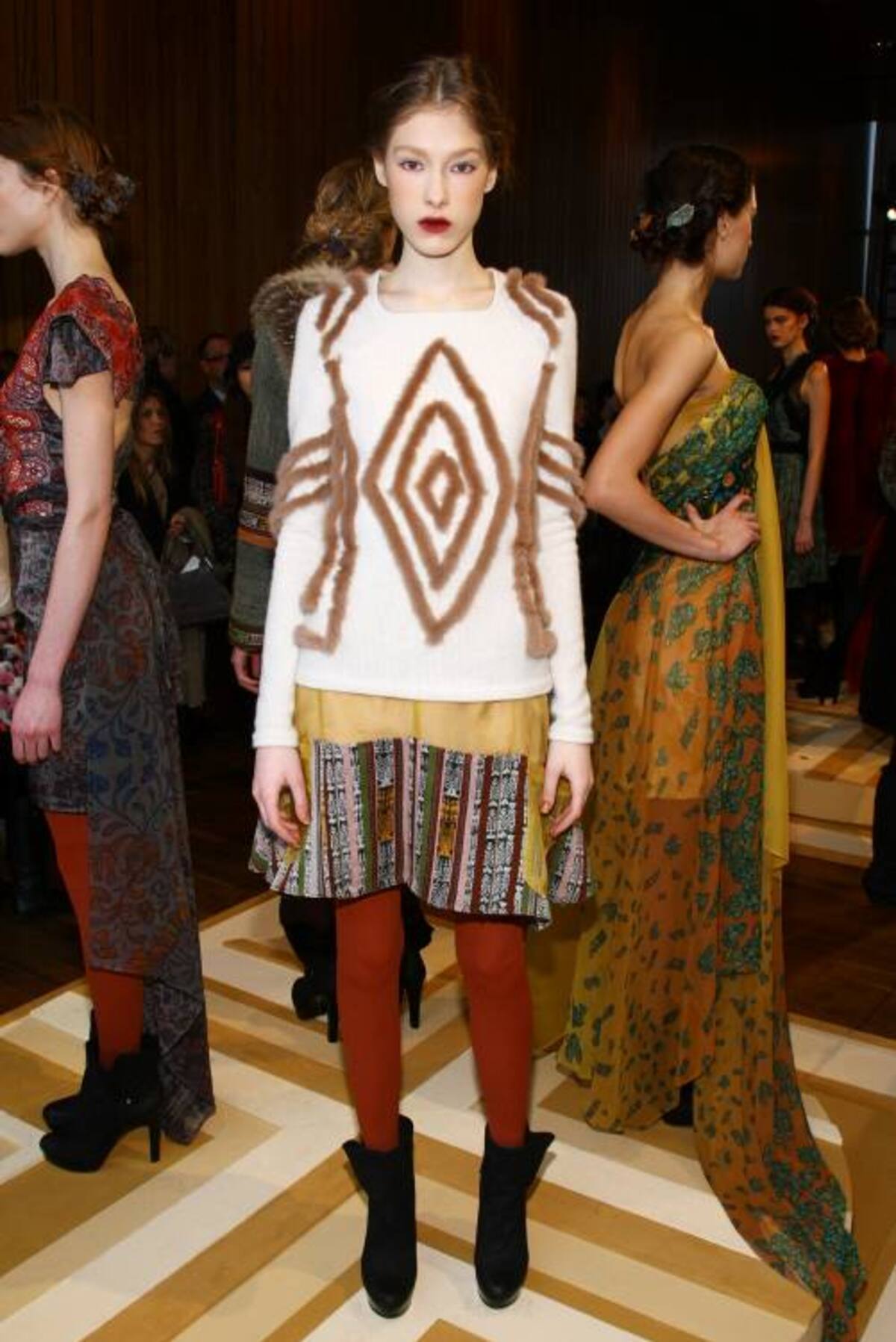 A model poses at the Christian Cota fall 2012 presentation during Mercedes-Benz Fashion Week at The Standard Hotel on February 11, 2012 in New York City. Neilson Barnard/Getty Images/AFP== FOR NEWSPAPERS, INTERNET, TELCOS & TELEVISION USE ONLY ==
