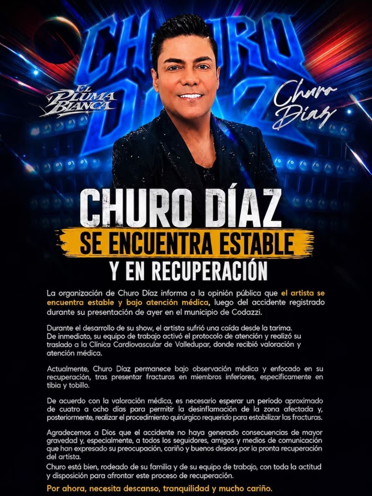 Comunicado del equipo de Churo Díaz tras fuerte caída. //Foto: @churo_diaz.