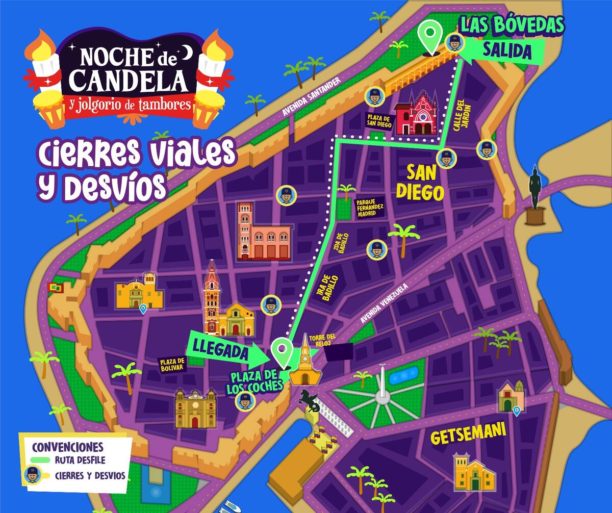 Cierres viales y desvíos en la Noche de Candela.//Foto: cortesía