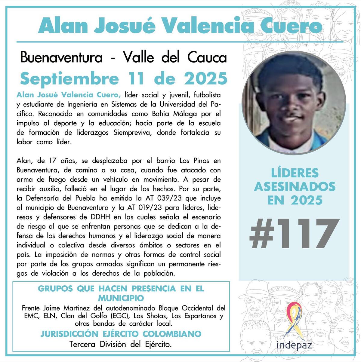 Siguen en aumento los asesinatos de líderes sociales en Colombia, denuncia Indepaz. // Foto: tomada de X @Indepaz.