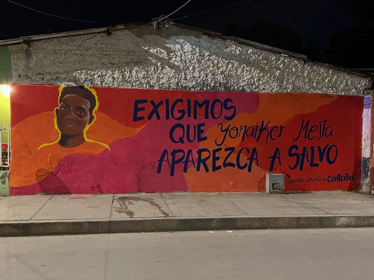Mural realizado por la desaparición de Yonaiker Daniel Mejía Mendoza. // Colectivo Comunitario Contextos