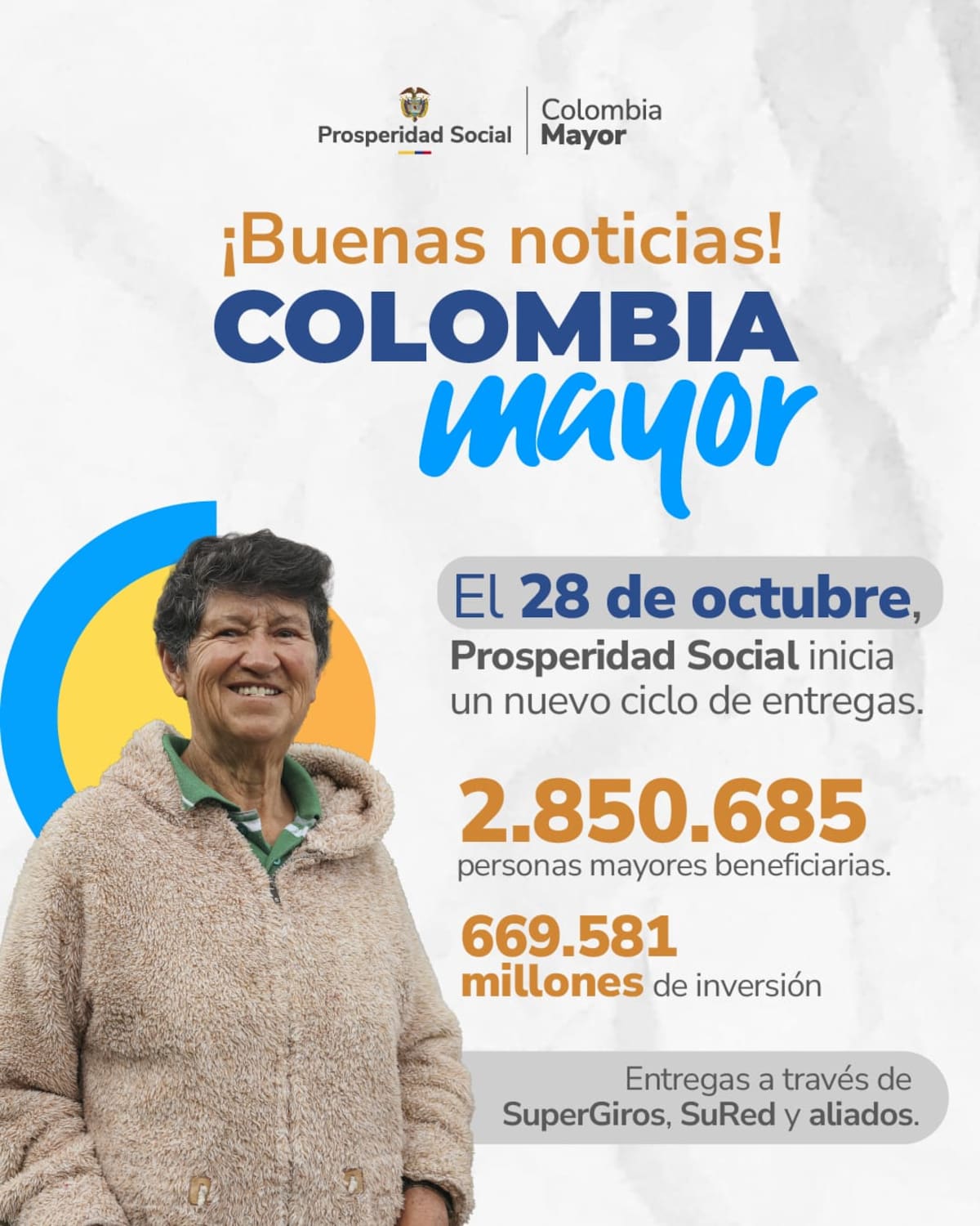Imagen de referencia del anuncio del nuevo ciclo del subsidio de Colombia Mayor. // Foto: Cortesía - Prosperidad Social.