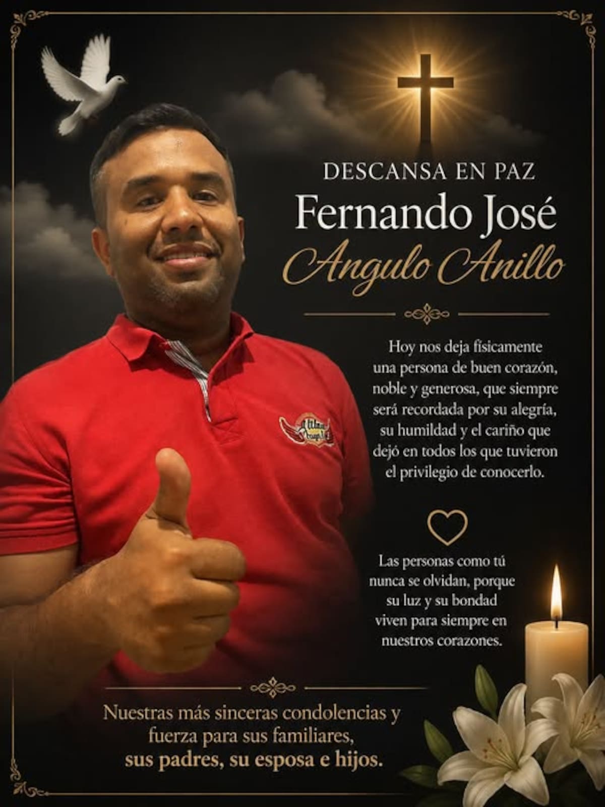 Fernando José Angulo Anillo, un comerciante de 45 años que fue asesinado la noche de este martes, 1 de septiembre, en el barrio San José, del municipio de San Jacinto, Bolívar.