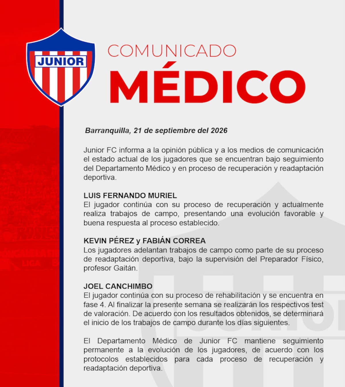 Este este comunicado emitido por Junior de Barranquilla.//Captura de pantalla.