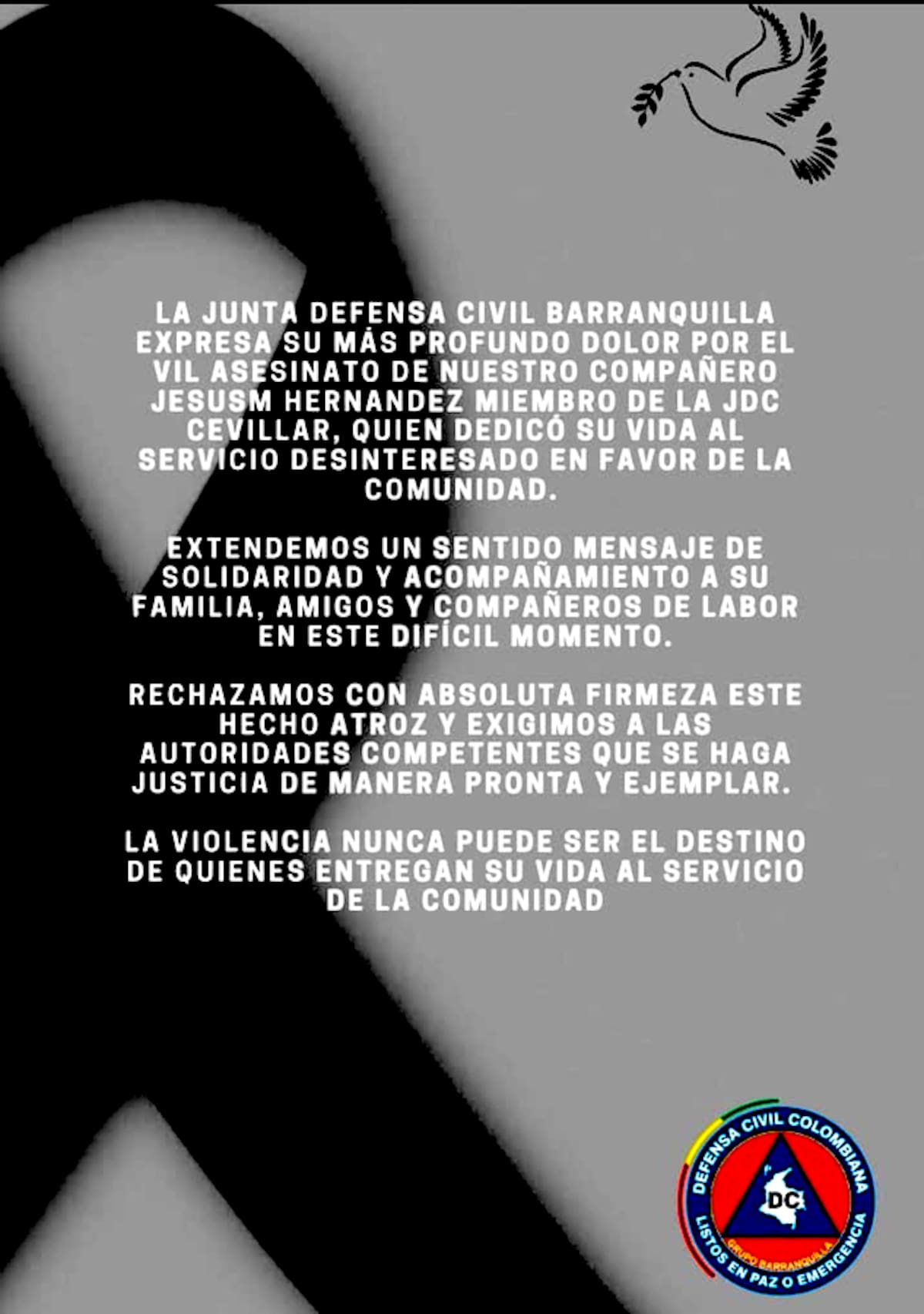Este fue el comunicado expedido por la Defensa Civil del Distrito de Barranquilla.//Cortesía.
