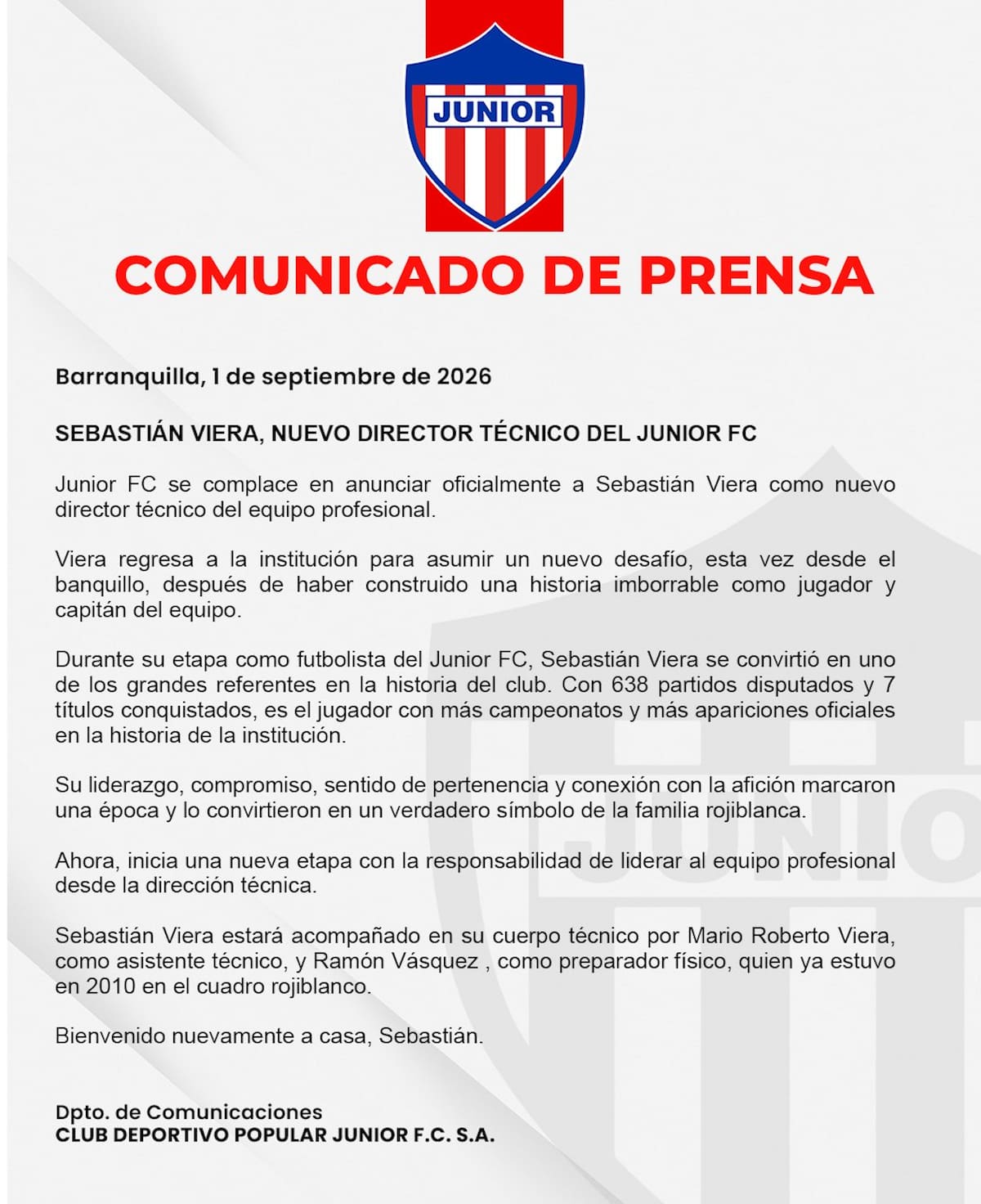 Este es el comunicado emitido por Junior de Barranquilla a los medios de comunicación.//Captura de pantalla.