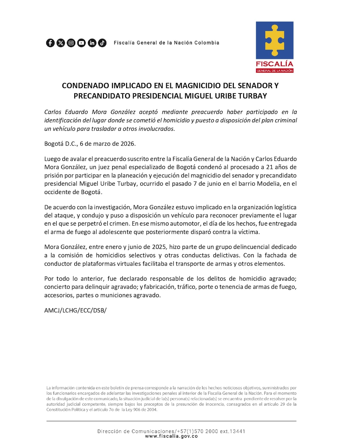 Condenan a otro implicado en el magnicidio de Miguel Uribe Turbay. // Foto: cortesía