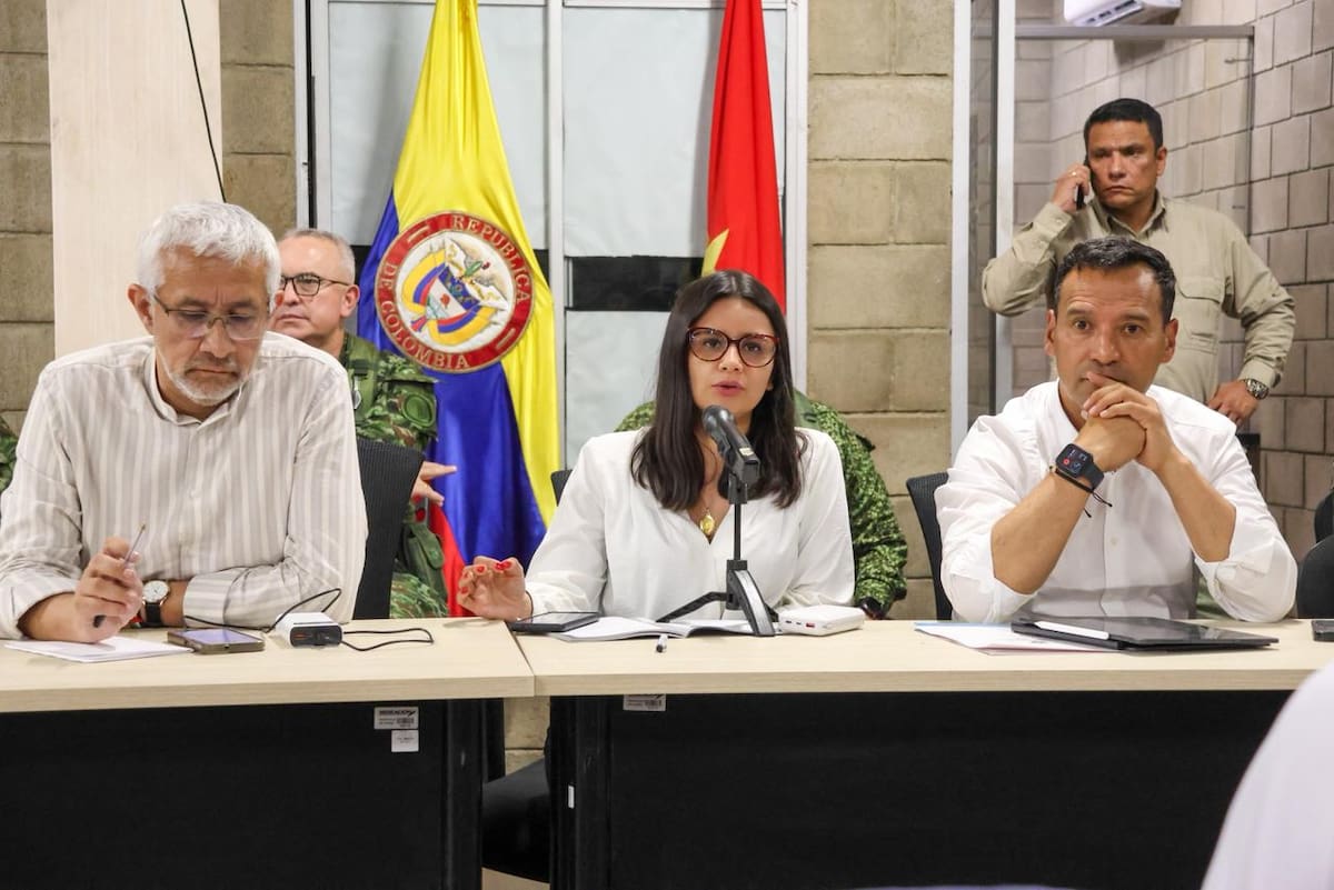 Angie Rodríguez (c), directora del Departamento Administrativo de la Presidencia (Dapre), lidera un consejo de seguridad en Cúcuta, junto al ministro de Defensa, Pedro Arnulfo Sánchez (d). // Foto: Cortesía - Presidencia.