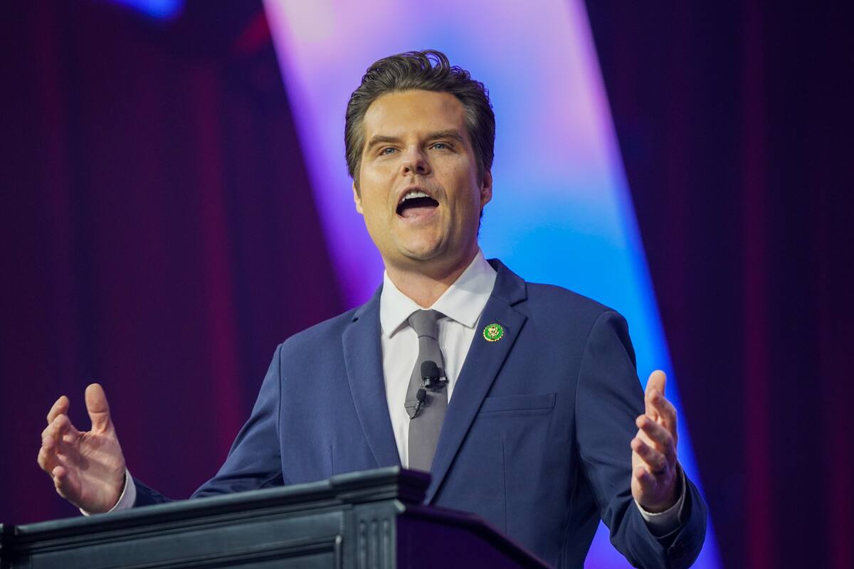 El congresista estadounidense Matt Gaetz habla en The People's Convention, un encuentro de destacados conservadores 15 de junio de 2024. EFE/EPA/DIEU-NIALO CHERY