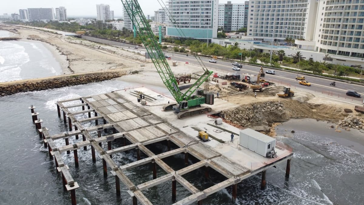 Construcción del Mirador del Sol, principal atracción del Gran Malecón del Mar en Cartagena. // Cortesía AD