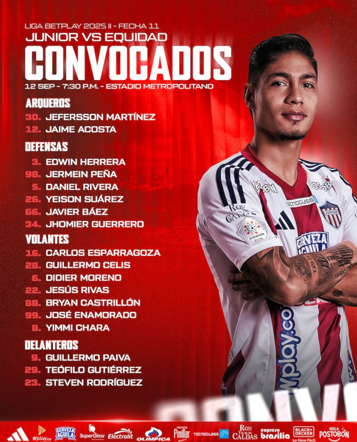 Esta es la lista de los 18 convocados por Junior era el partido ante La Equidad.//Cortesía.