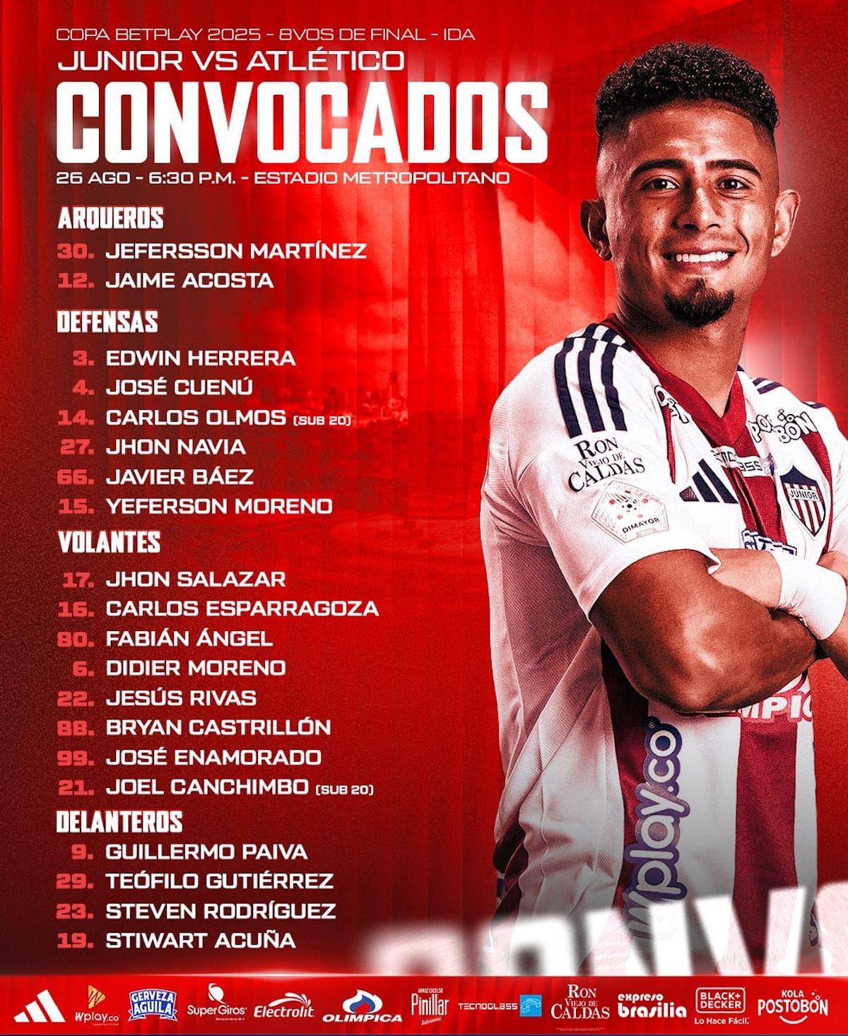 Esta es la lista de convocados por Junior para el partido de este martes ante Atlético FC por Copa BetPlay Dimayor.//Cortesía.