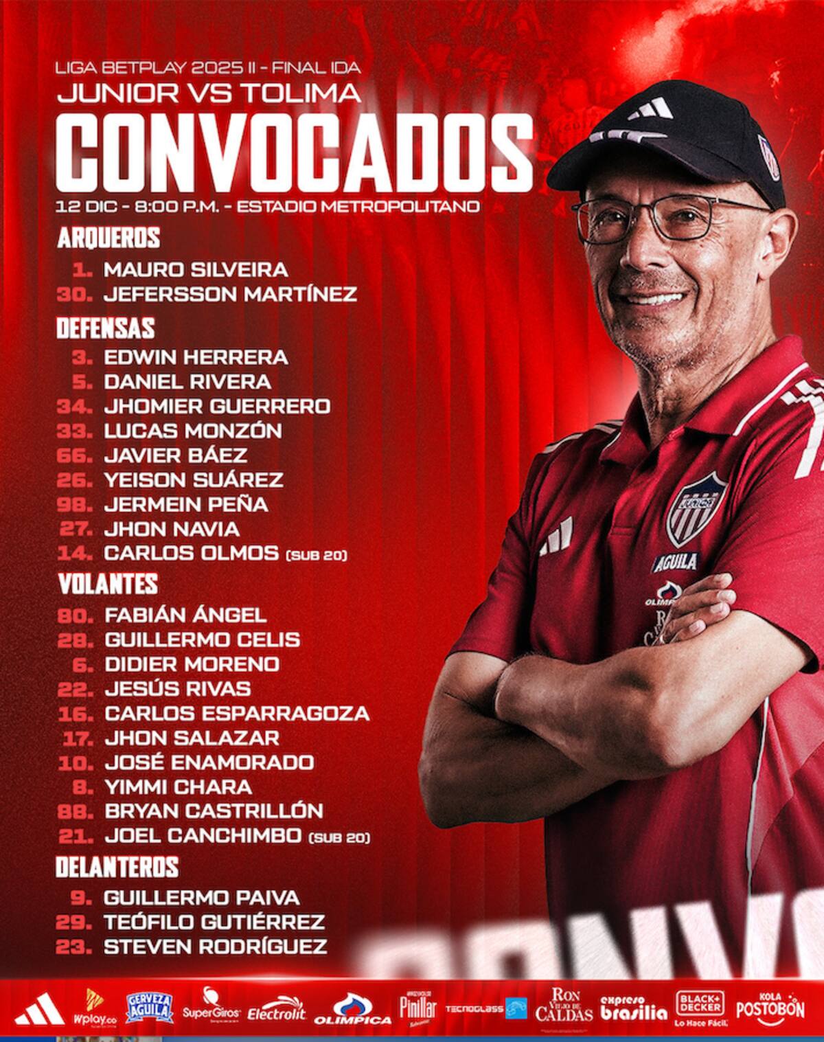 Esta es la lista de jugadores convocados por Junior de Barranquilla para el partido frente al Deportes Tolima.///Cortesía @JuniorClubSA.