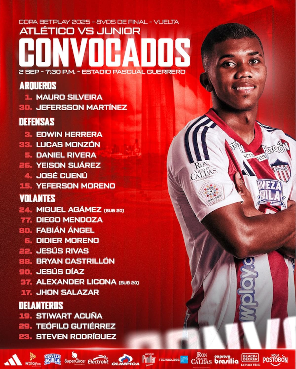Estas es la lista de jugadores convocados por Junior para el partido frente al Atlético de Cali.//Cortesía.