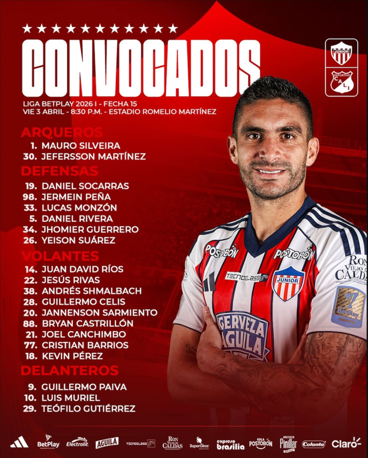 Esta es la lista de los jugadores de Junior para enfrentar este Vienes Santo al Deportivo Cali.//Cortesía @JuniorClubSA.