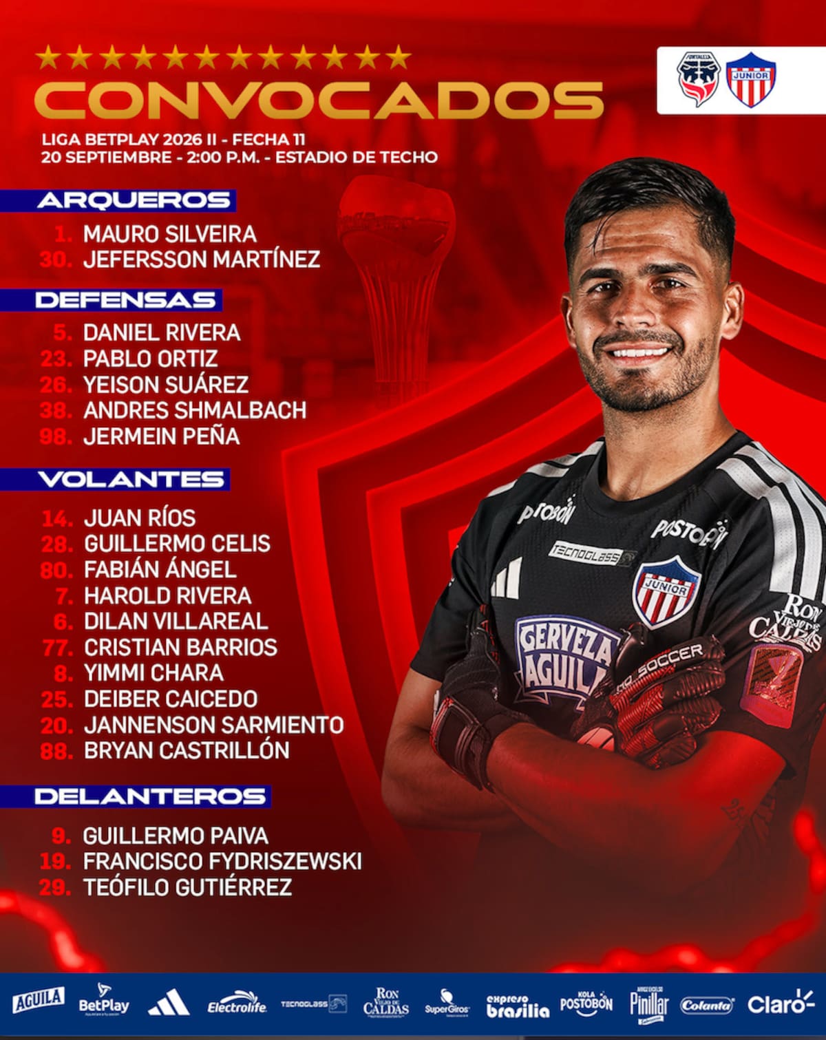 Esta es la lista de los jugadores convocados por Junior para el partido frente a Fortaleza FC este domingo en el estadio Metropolitano de Techo de Bogotá.//Cortesía @JuniorClubSA.