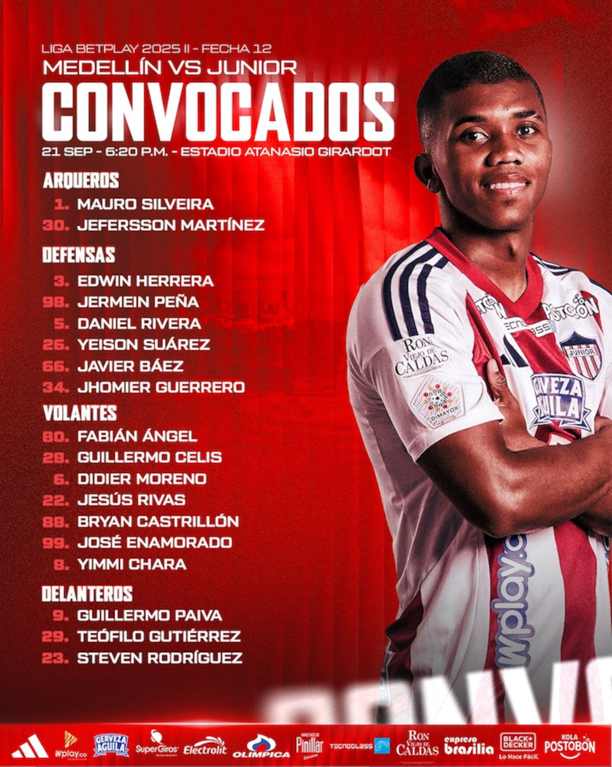 Esta es la lista de los 18 jugadores convocados por Junior de Barranquilla para enfrentar al Independiente Medellín.//Cortesía.