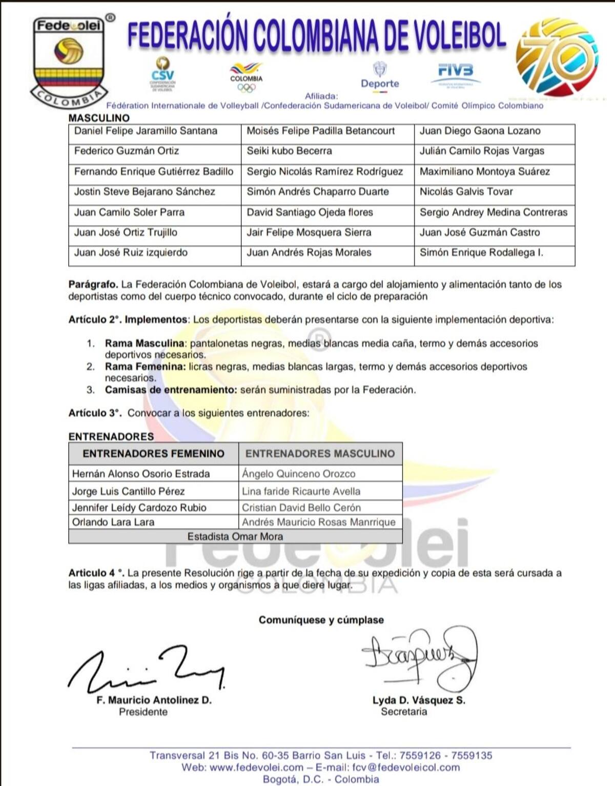 Convocatoria masculina para el Suramericano de Voleibol U-17.//CORTESÍA