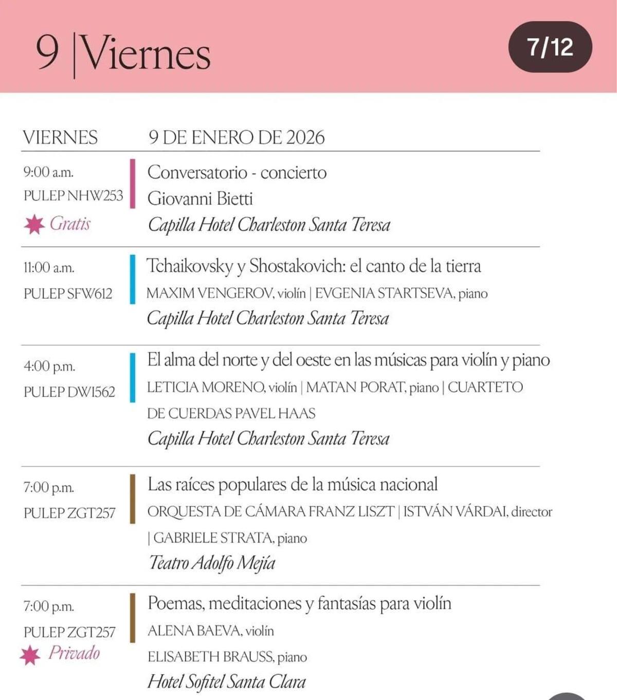 Cronograma de hoy del Festival de Música. // Cortesía