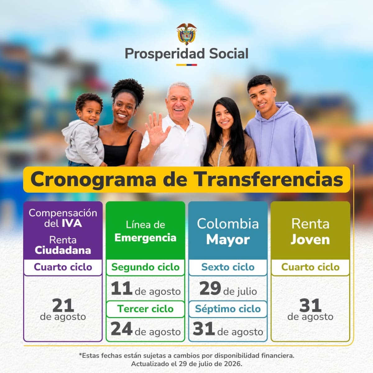 Cronograma de transferencias de Prosperidad Social en agosto de 2026. // Foto: cortesía de Prosperidad Social.