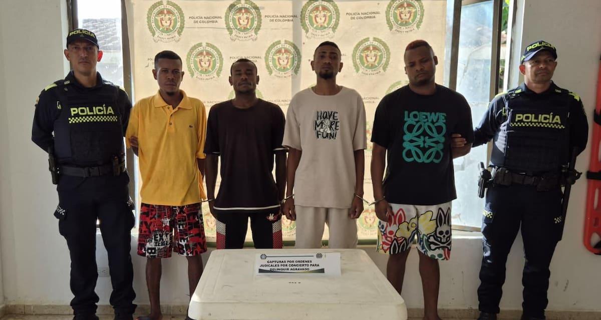 Cuatro capturados en Marialabaja - Bolívar, miembros de un grupo criminal. // Foto: Policía de Bolívar