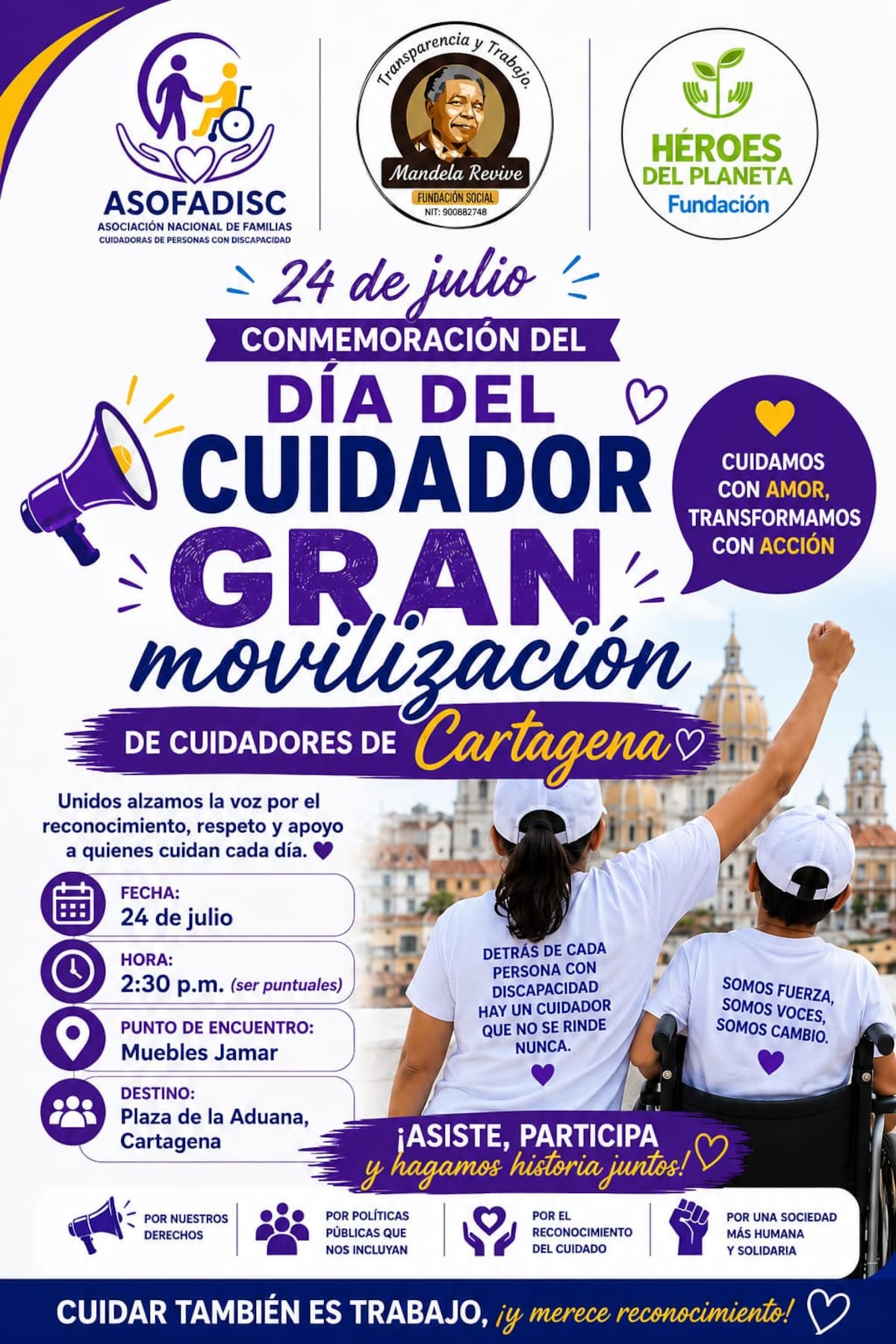 Cuidadores de personas con discapacidad marcharán en Cartagena para exigir el cumplimiento de la Ley del Cuidador. // Foto: cortesía - Asofadisc