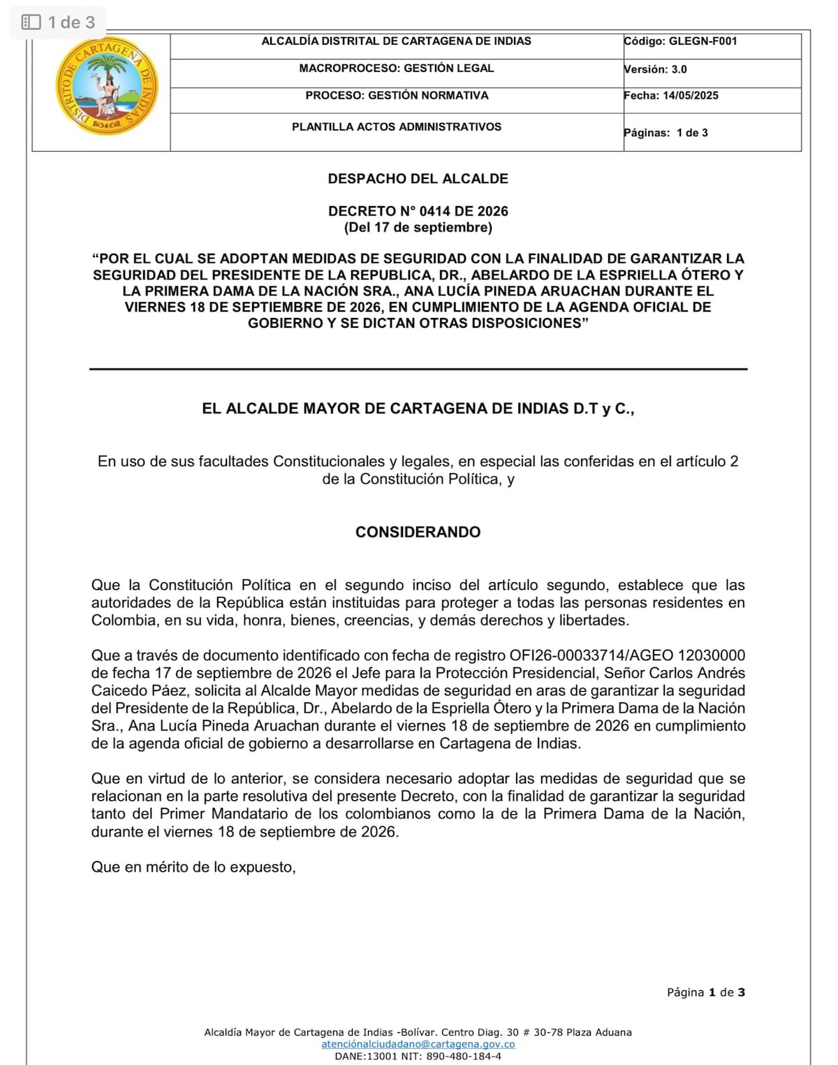Decreto visita Abelardo de la Espriella. // captura de pantalla