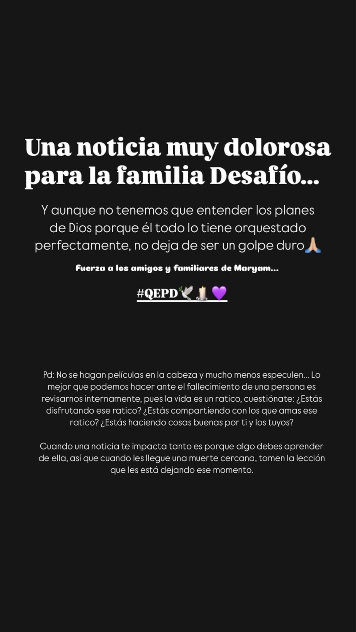 Maryan Gómez salió del programa por una lesión pero compitió en la prueba a muerte. //Foto: Instagram