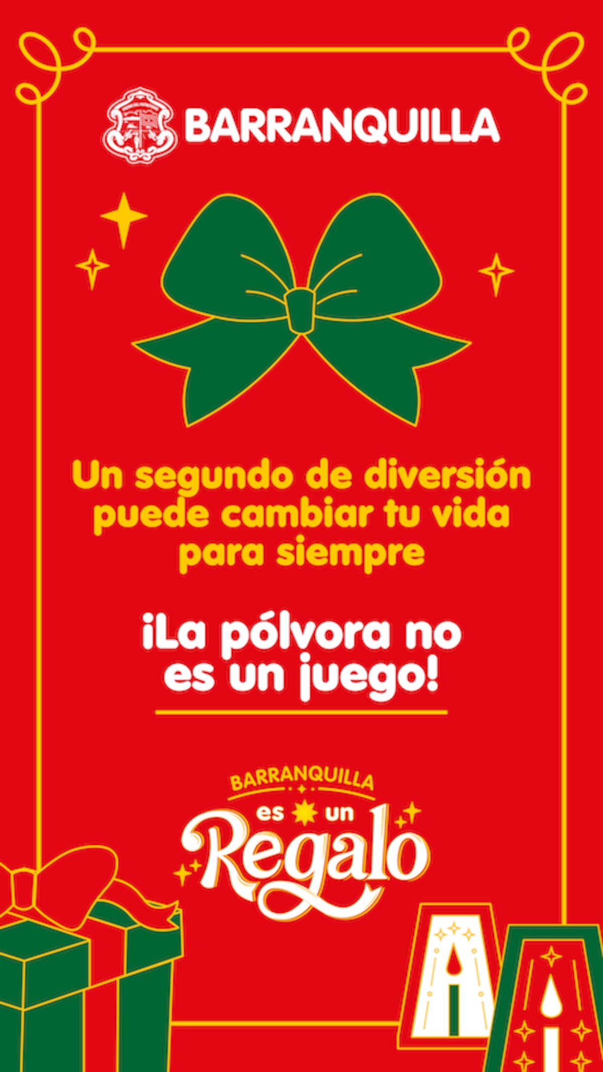 Esta es la campaña con la que la Alcaldía de Barranquilla invita a la ciudadanía a que no manipule pólvora la Noche de Velitas.//Cortesía Alcaldia de Barranquilla.