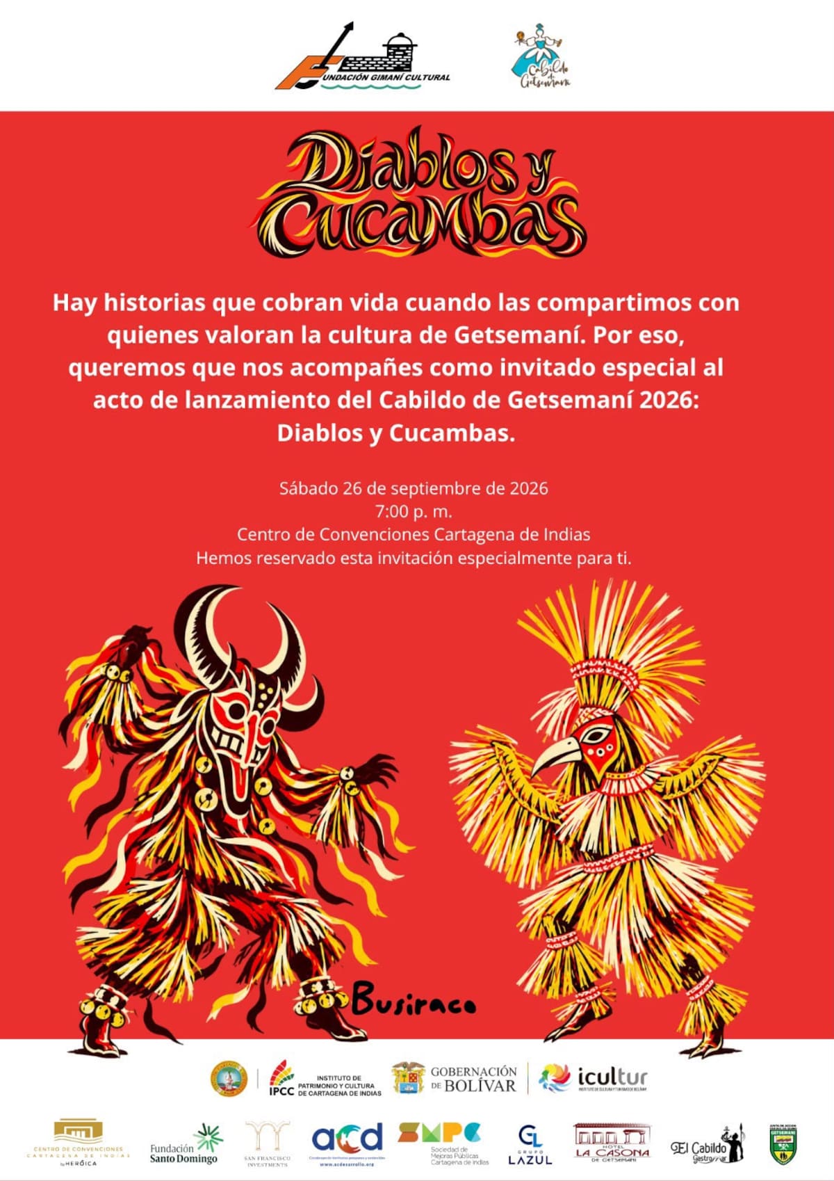 “Diablos y Cucambas: Busiraco” será el eje del Cabildo de Getsemaní 2026, una celebración que busca resaltar la riqueza cultural del Caribe colombiano. // Cortesía