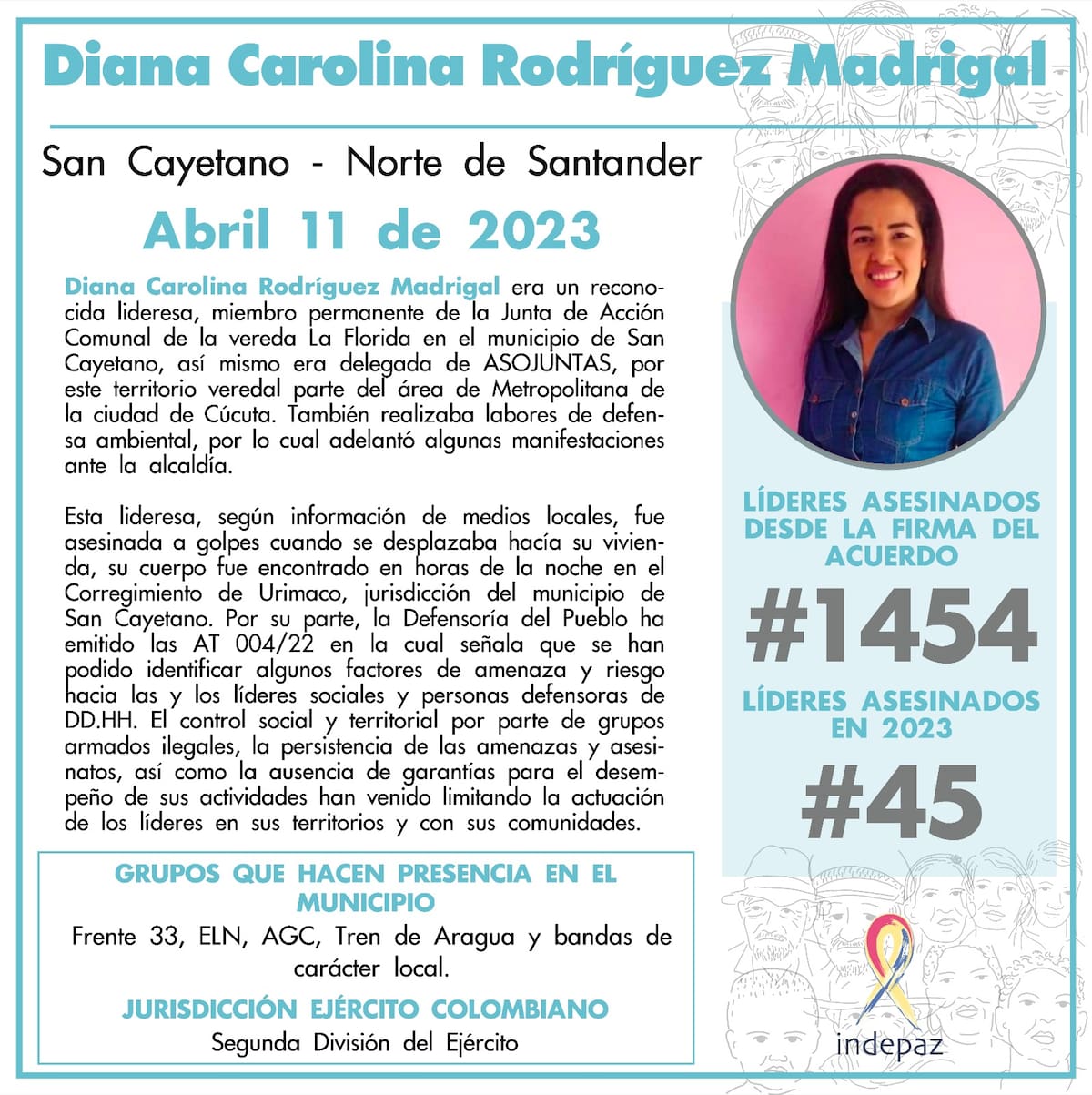 Diana Rodríguez Madrigal, lideresa ambiental asesinada. // Foto: Indepaz