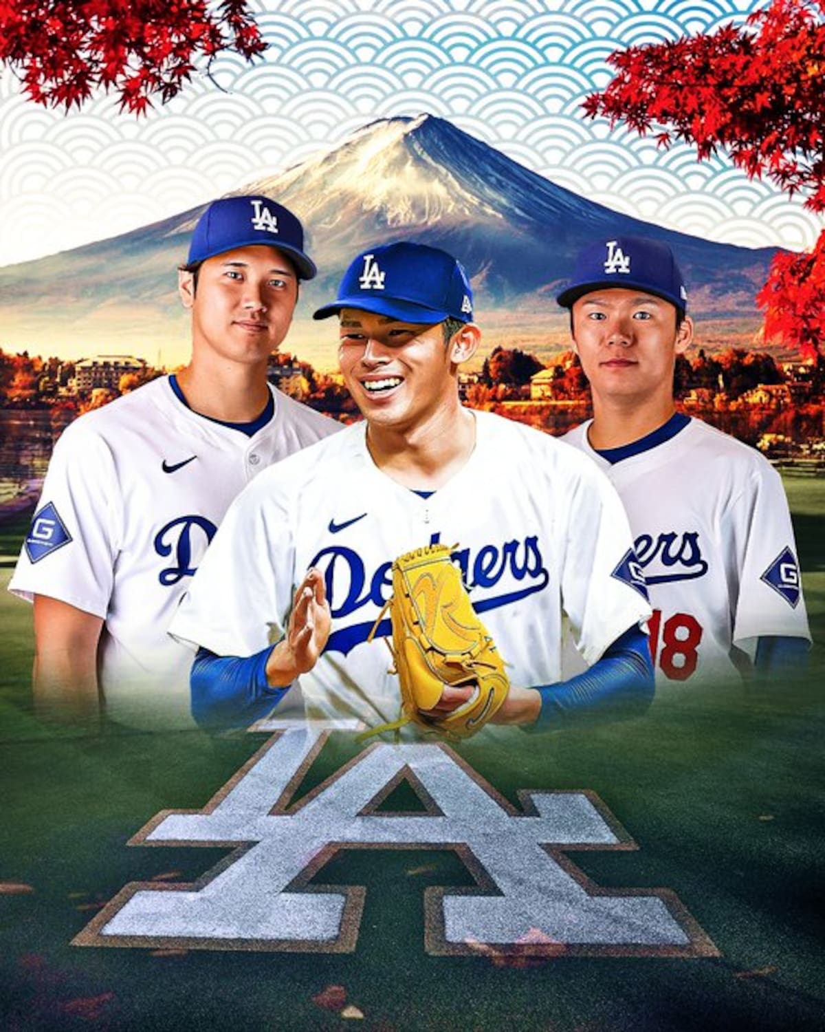 Roki Sasaki, Yoshinobu Yamamoto y
Shohei Ohtani, los tres ases japnes de los Dodgers.//X
