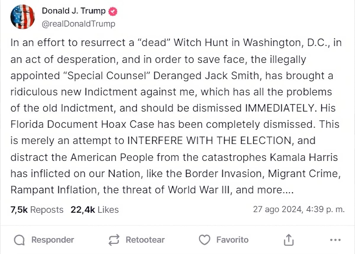 Captura de pantalla de la cuenta de Donald J. Trump en la red social Truth // Foto sacada de internet