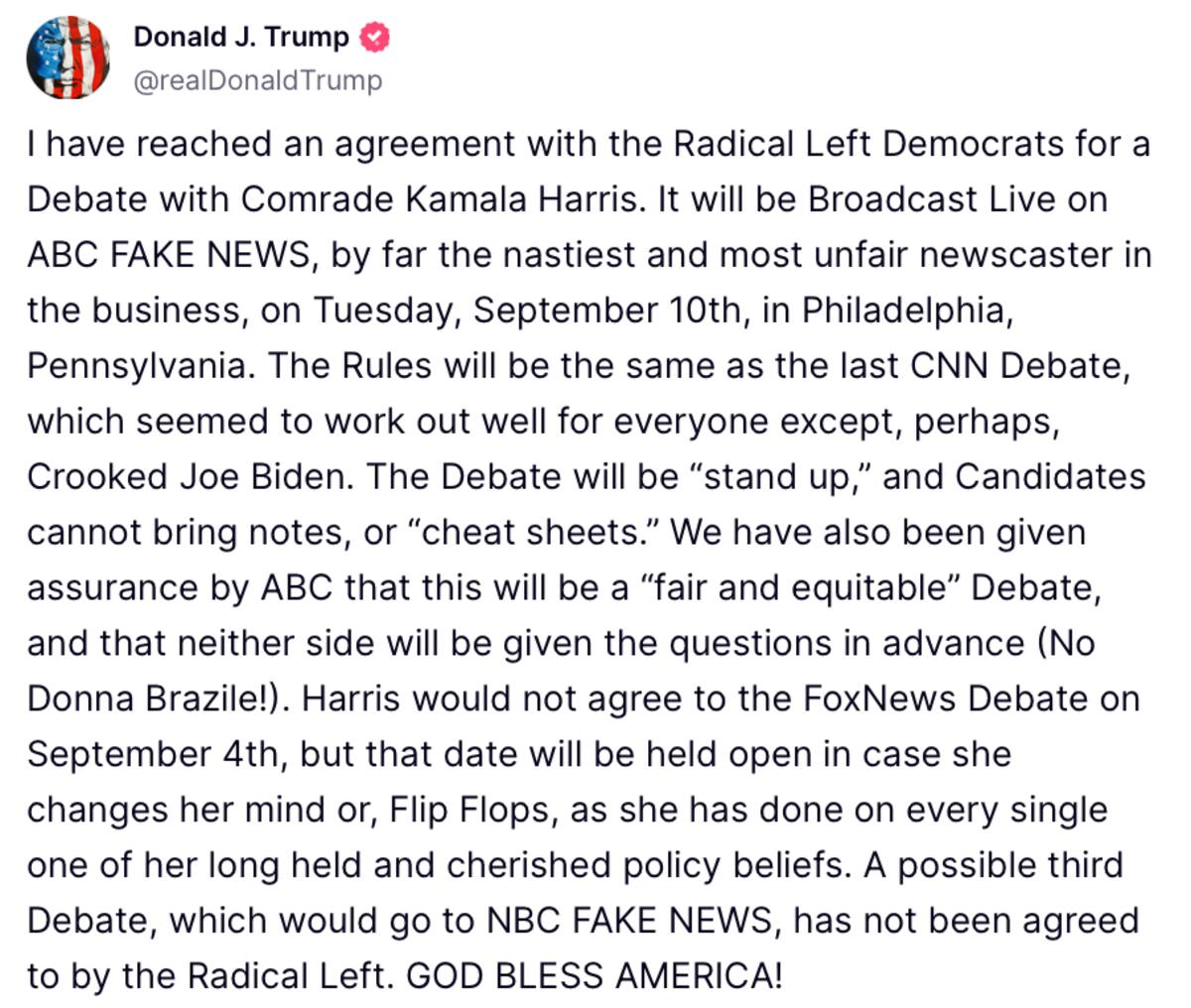 Captura de pantalla de la cuenta de Donald J. Trump en la red social Truth // Foto sacada de internet