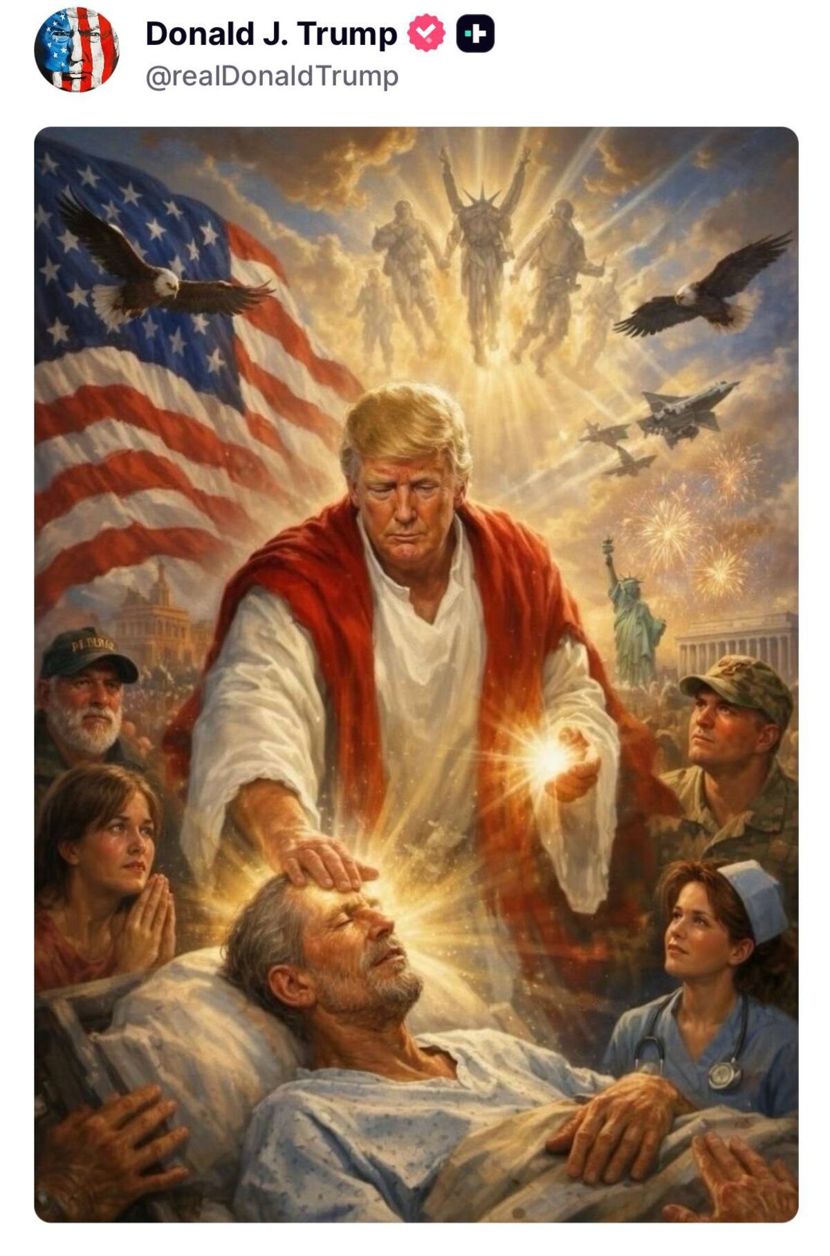 La imagen que compartió Donald Trump y desató polémica en Estados Unidos. // Foto: tomada de Truth Social.