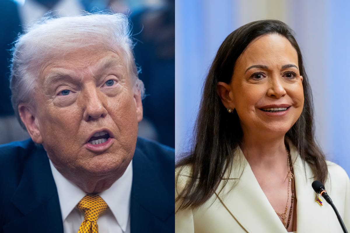 El presidente de Estados Unidos, Donald Trump, junto a la líder opositora venezolana María Corina Machado. // FotoS: EFE.