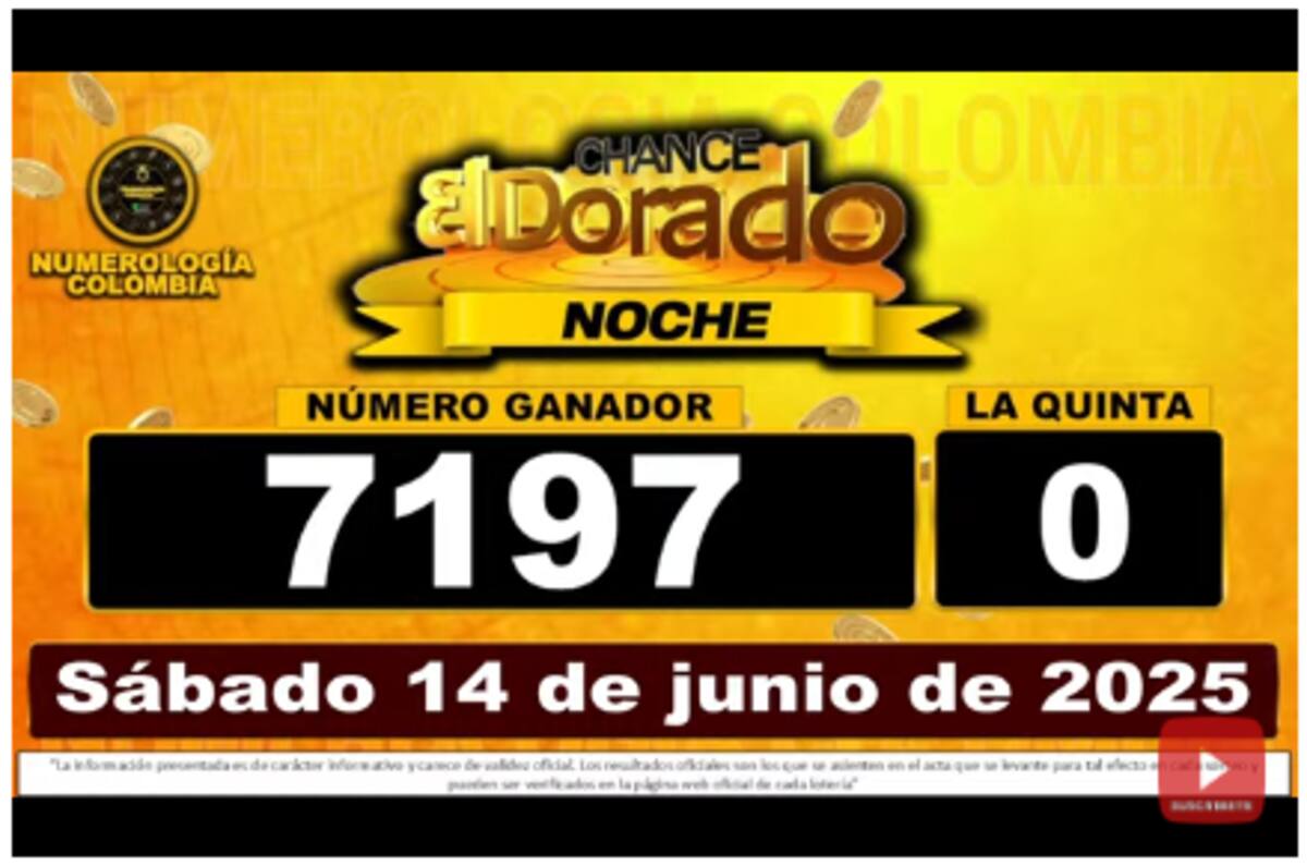 Resultado del sorteo El Dorado Noche del 14 de junio de 2025.