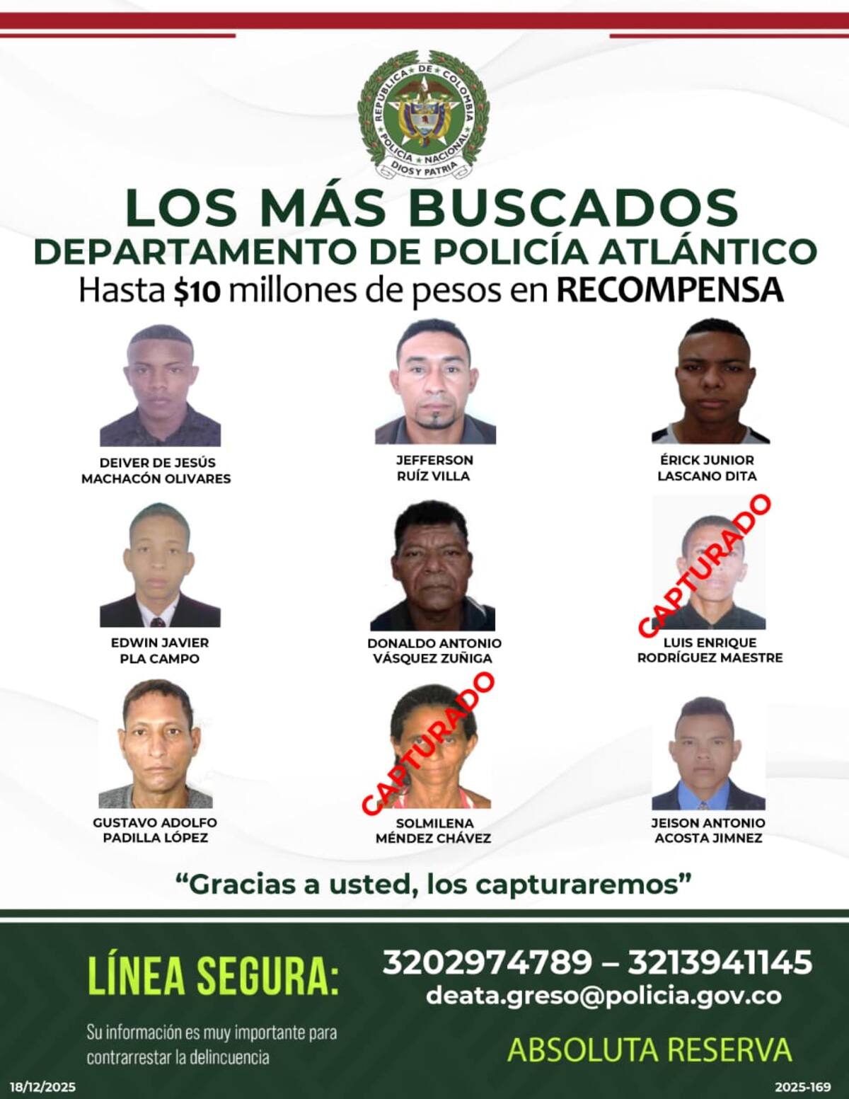 En este cartel figuraban los hoy capturados, señalados de integrar la estructura 'Los Yerba Mala' dedicada al microtráfico en el Atlántico. //FOTO SUMINISTRADA POR LA POLICÍA.