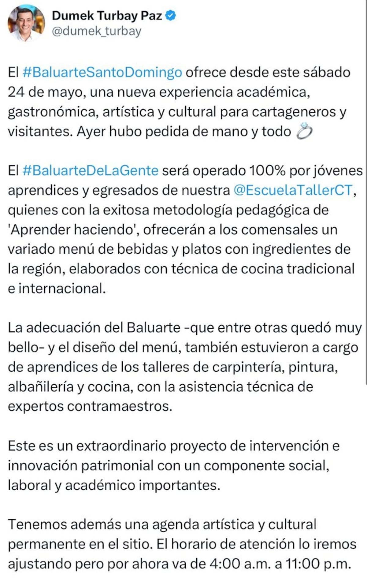 Dumek Turbay se pronuncia sobre el Baluarte Sant Domingo. // Foto: captura de pantalla