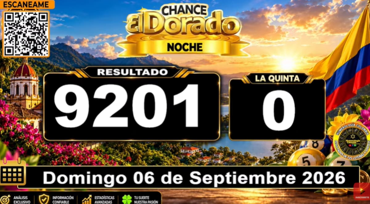 El Dorado Noche del 6 de septiembre de 2026. // Foto: captura de pantalla del canal de YouTube @NumerologíaColombia.