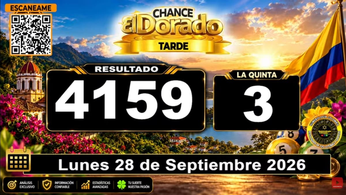 El Dorado Tarde del 28 de septiembre de 2026. // Foto: captura de pantalla del canal de YouTube @NumerologíaColombia.